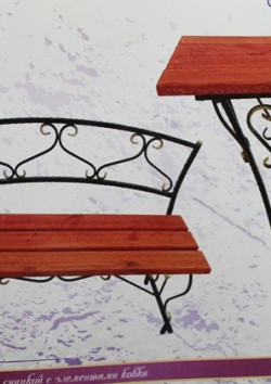 столик + лавочка со спинкой с элементами ковки №2